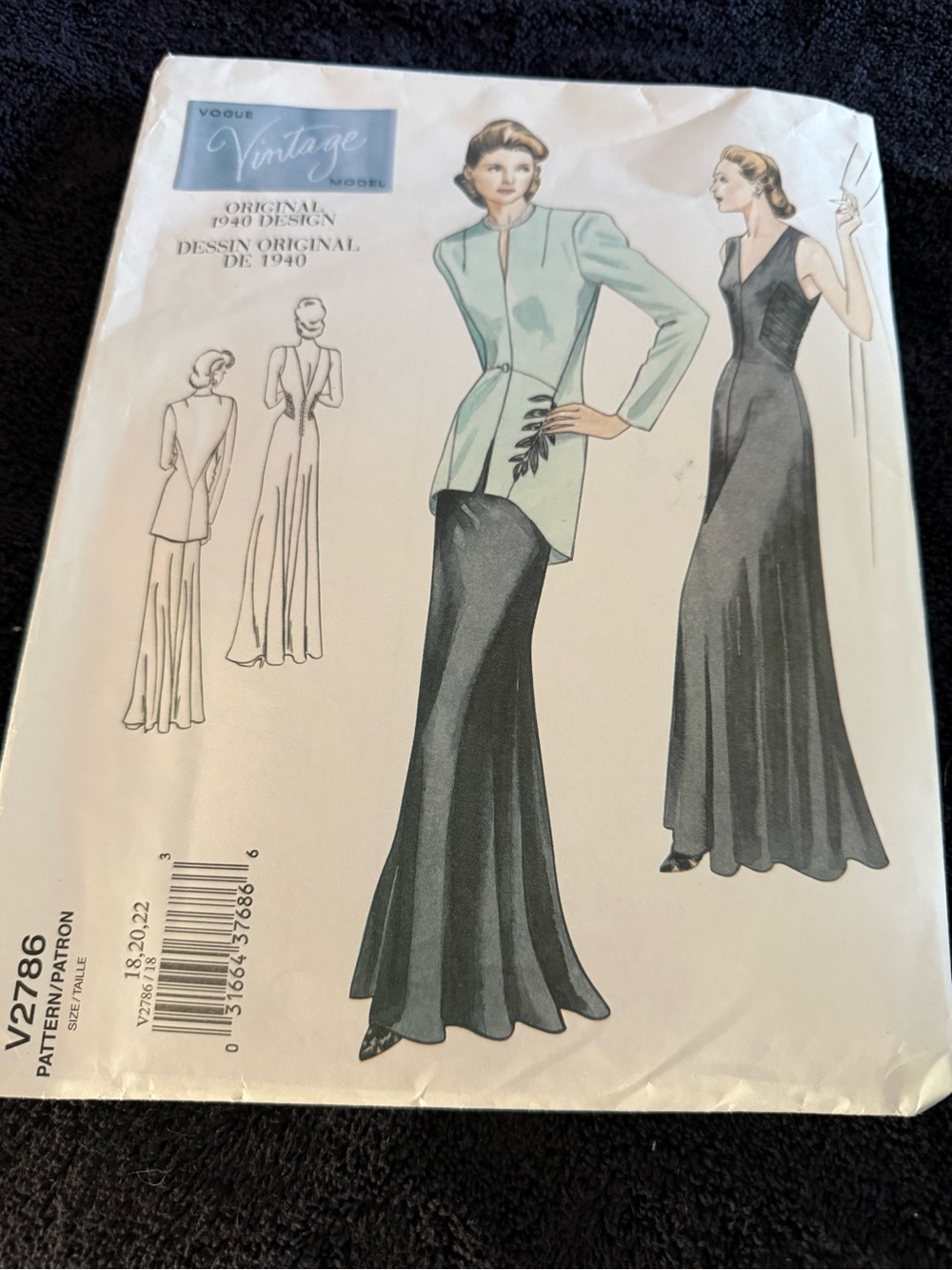 Vogue Vintage Model 2786 Pattern - A 1940 Evening Gown & Jacket-Uncut